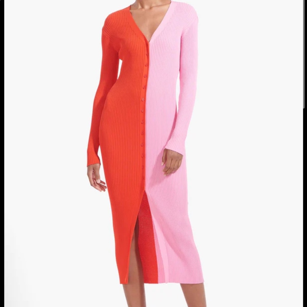 Staud Pink & Red Shoko Sweater Dress
